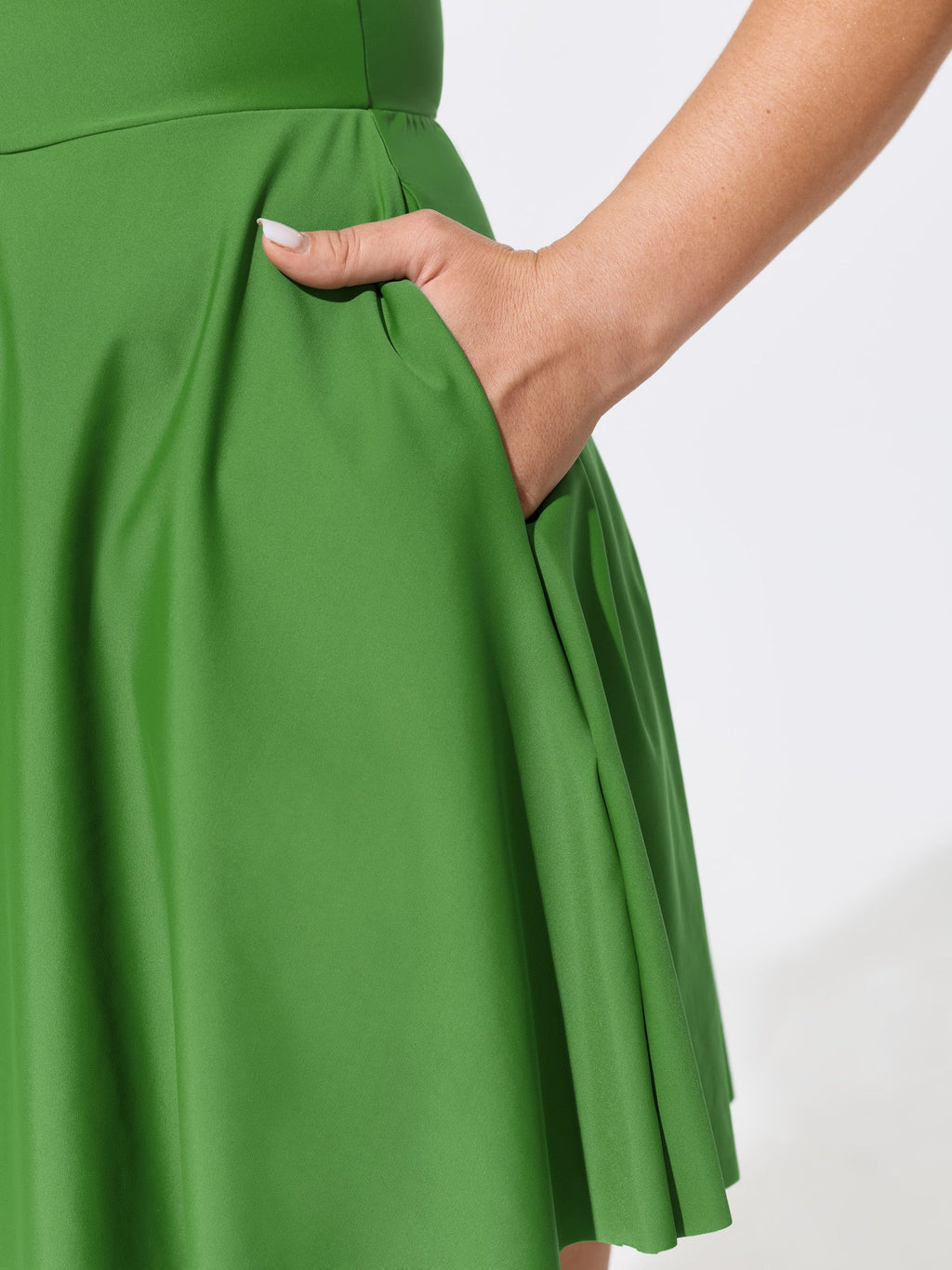 Cut-Out Pockets Fit And Flare Swim Dress
