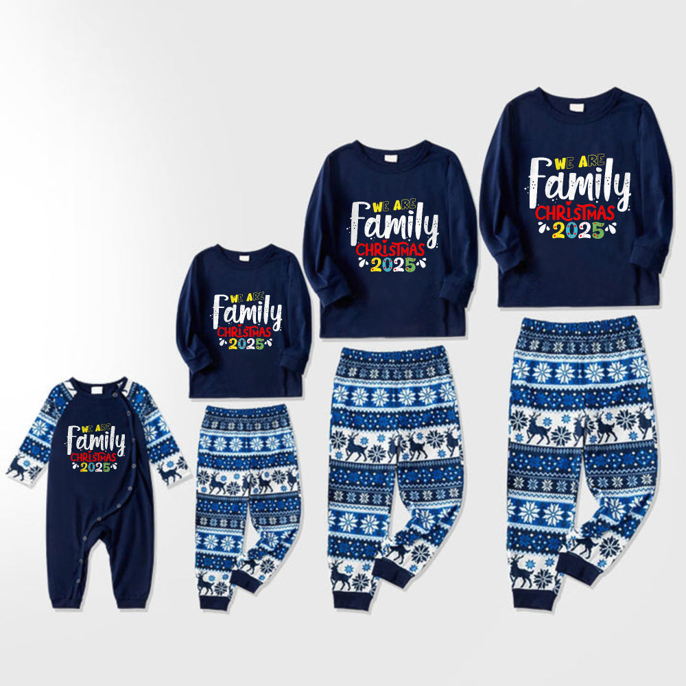 Joyful Blue Christmas Pajamas Set with Christmas Text Patterns
