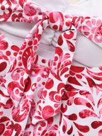Floral Paisley Print Back Cut-Out Swim Dress