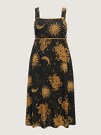 Celestial Print Wide Straps Midi Dress