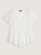 Cotton V-Neck Tiered Plain Blouse