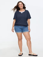 Stretchy Hooded Color Contrast T-Shirt