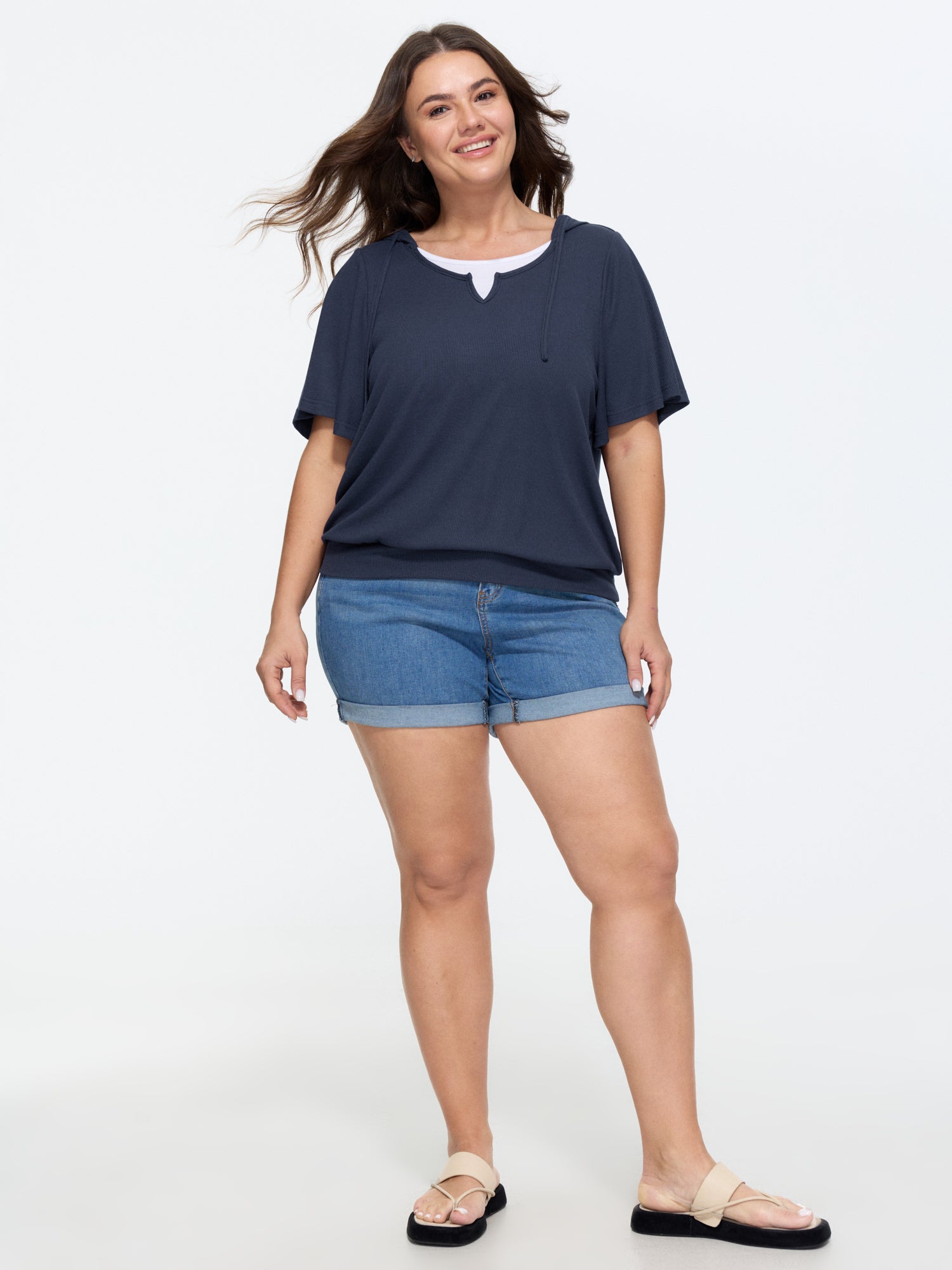 Stretchy Hooded Color Contrast T-Shirt