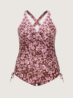 Floral Print Surplice Neck Ruched One-Piece Swim