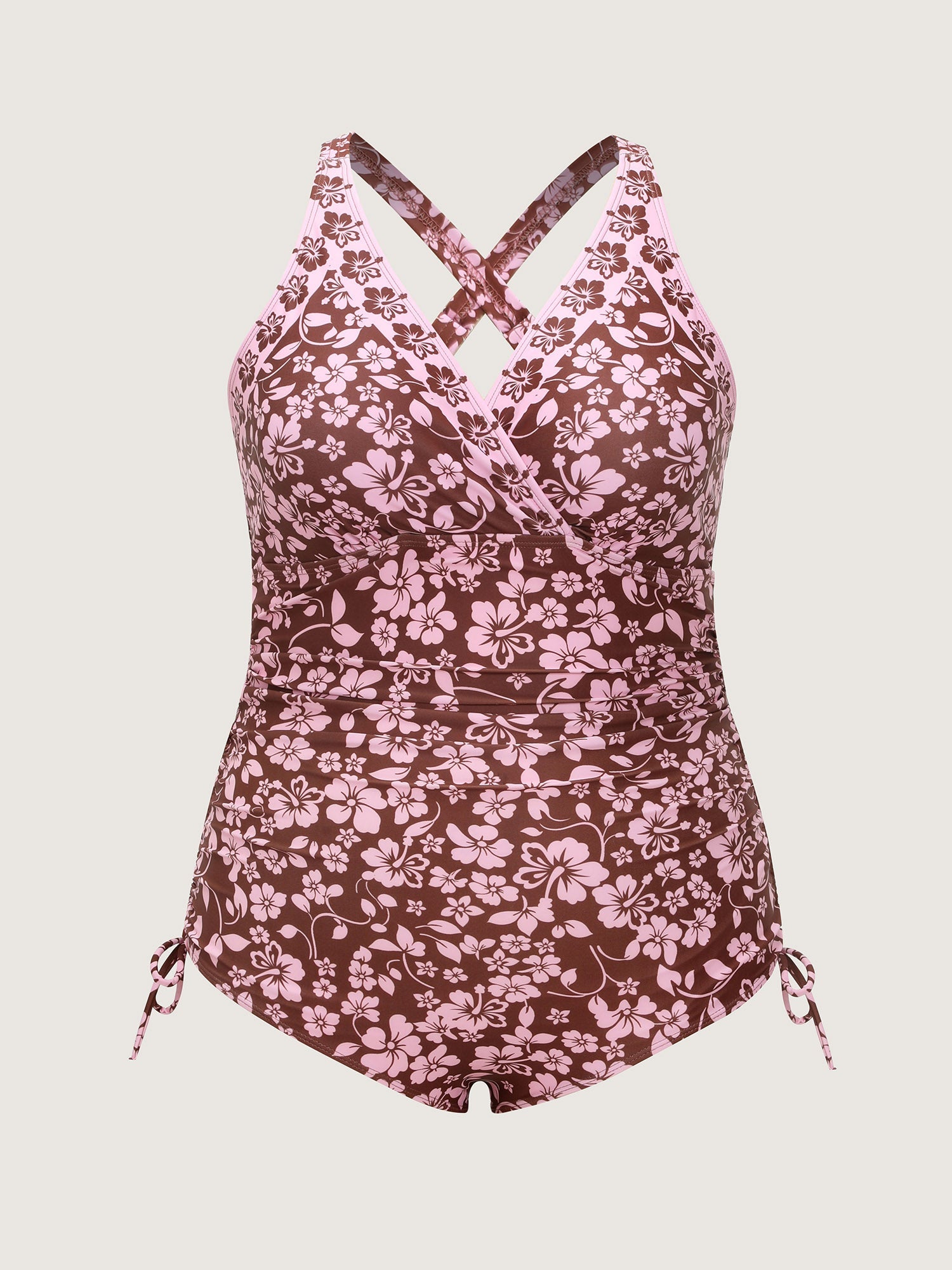 Floral Print Surplice Neck Ruched One-Piece Swim