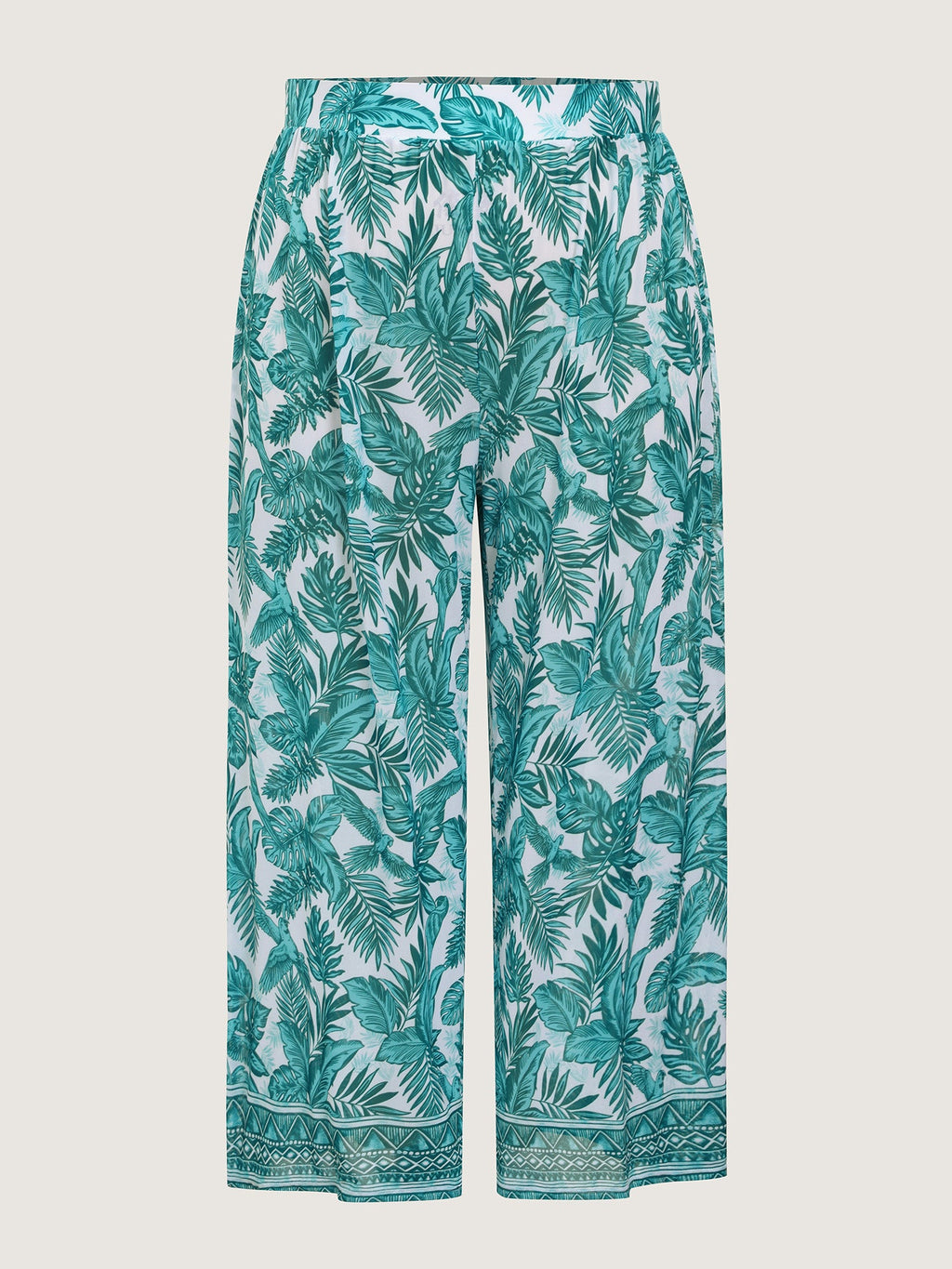 Two-Piece Tropical Print Sheer Wide-Leg Swim Bottoms