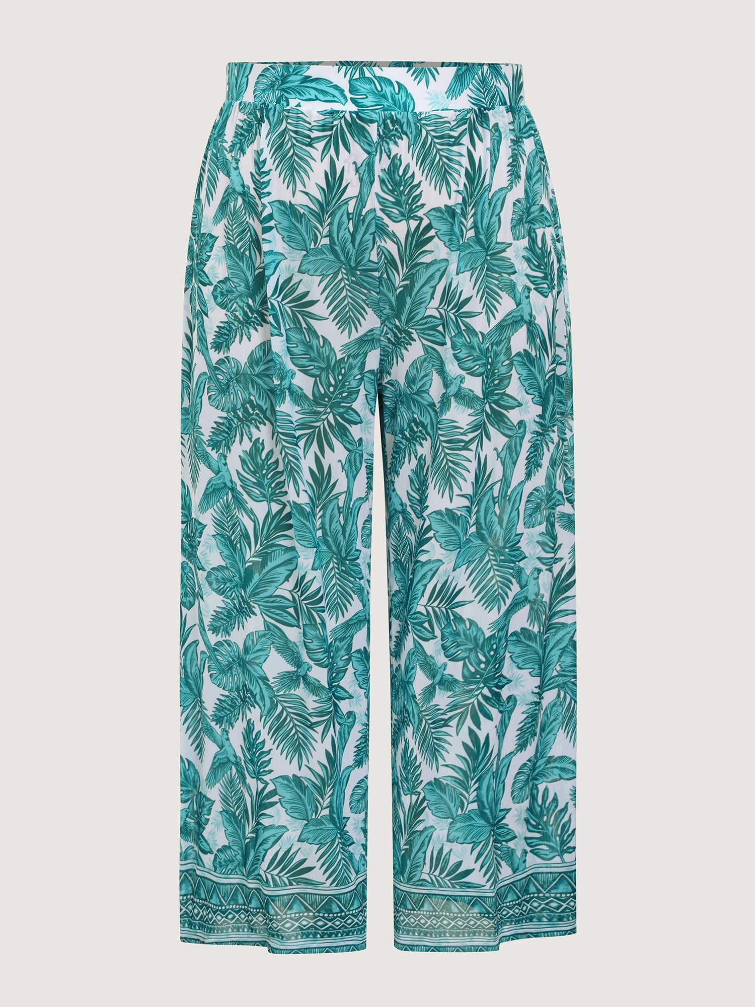 Two-Piece Tropical Print Sheer Wide-Leg Swim Bottoms