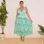 Green Boho Breeze Floral Tie-shoulder One Piece Swimsuit&Skirt&Pants