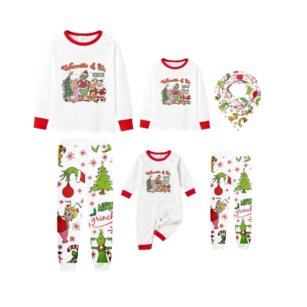 Family Christmas White Pajamas Set With Colorful Xmas Pattern Print