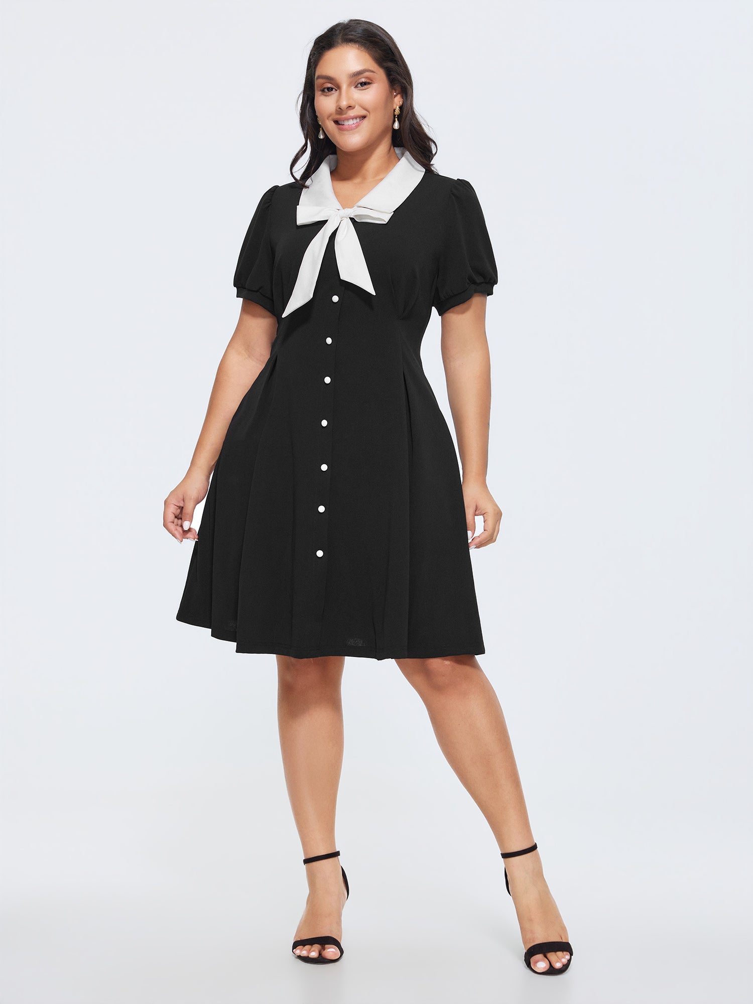 Stretchy Color Contrast Puffy Sleeve Mini Dress