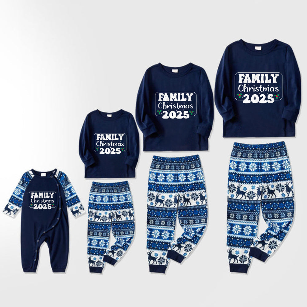 Joyful Blue Christmas Pajamas Set  With Family Matching Slogan Designs
