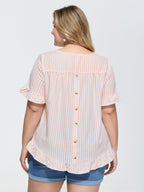 Striped Print Button Back Blouse