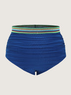 Textured Color Contrast High Waisted Swim Bottoms