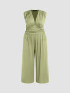 2026 Women's new jumpsuit with pockets Plain Ruched V Neck Ribbed Tank Jumpsuit, Summer Outfits 2025, Elegant Sleeveless Wide Leg Jumpsuit for Women for Vacation Holiday Party, Ladies Summer Clothes