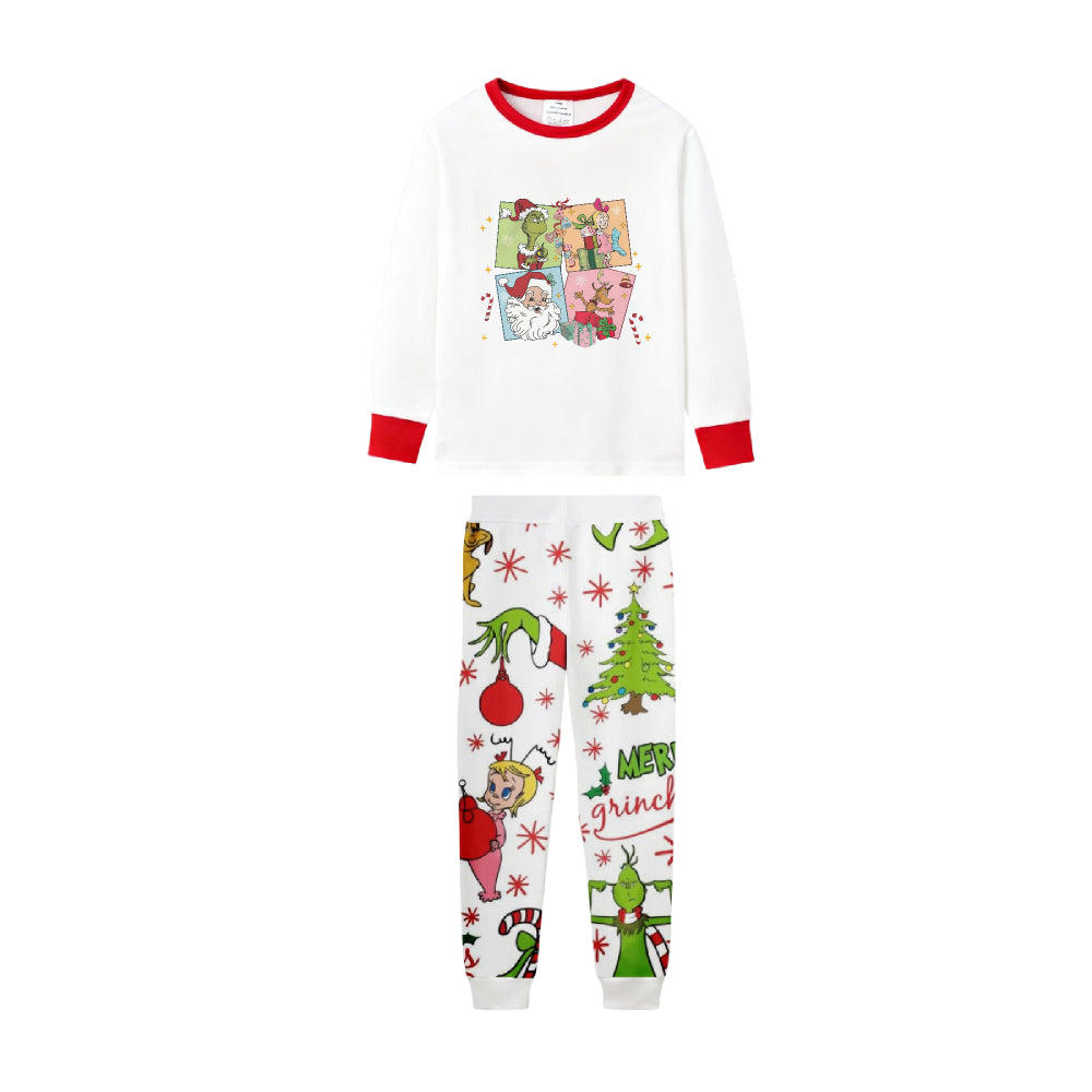 Family Christmas White Pajamas Set With Xmas Print