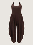 Stretchy Scoop Neckline Flowy Jumpsuit