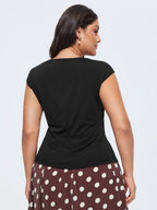 Stretchy Ruched Sweetheart Neckline Knit Top