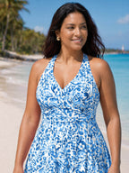 Floral Paisley Print Back Cut-Out Swim Dress