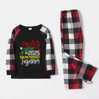 Christmas Family Matching Pajamas-Red and Gray Plaid Pjs set with "Family Christmas 2025 Making Memories Together" Colorful Slogan Print