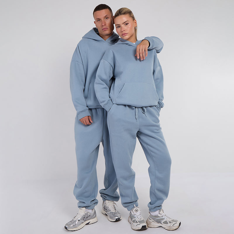 Unisex Blue Minimalist Fleece Hoodie & Jogger Set Neutral Lounge Set