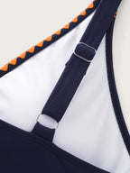Color Contrast Embroidered Swim Top