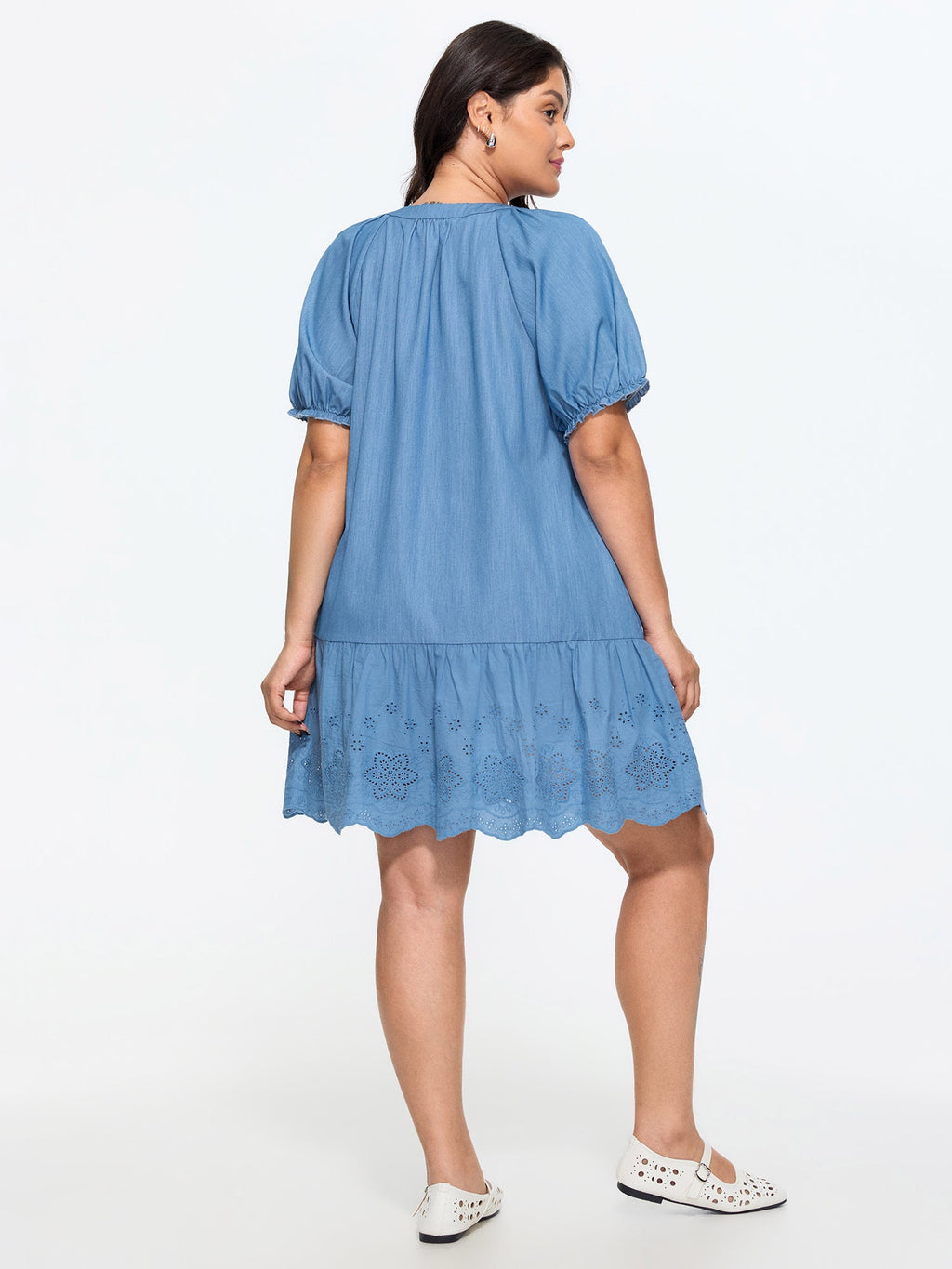 Ruffled Hem Notched Collar Mini Dress