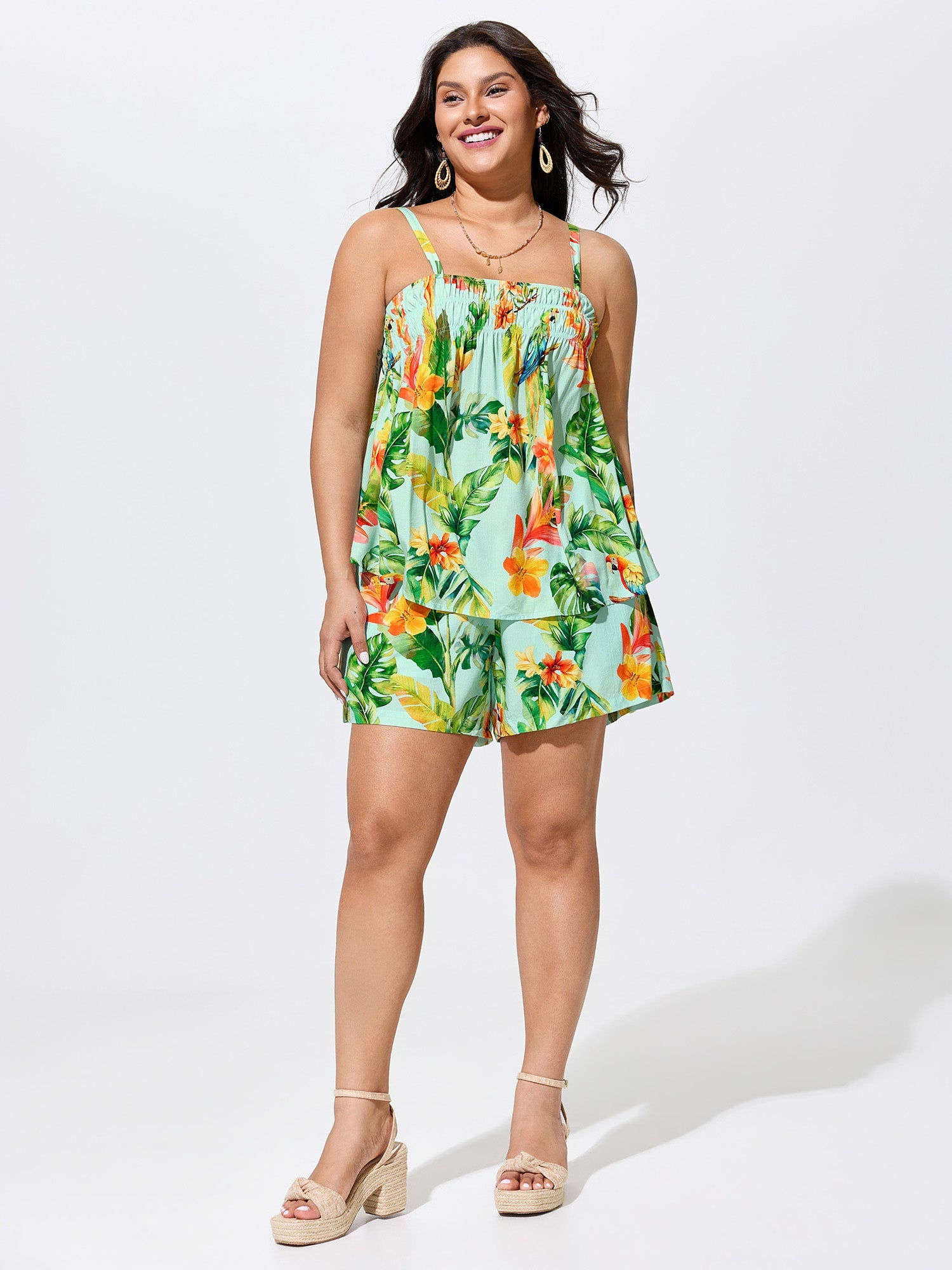 Tropical Breeze Print Elastic Waist Shorts