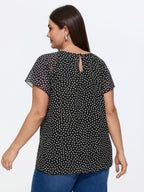 Sheer Sleeve Geometric Print Blouse