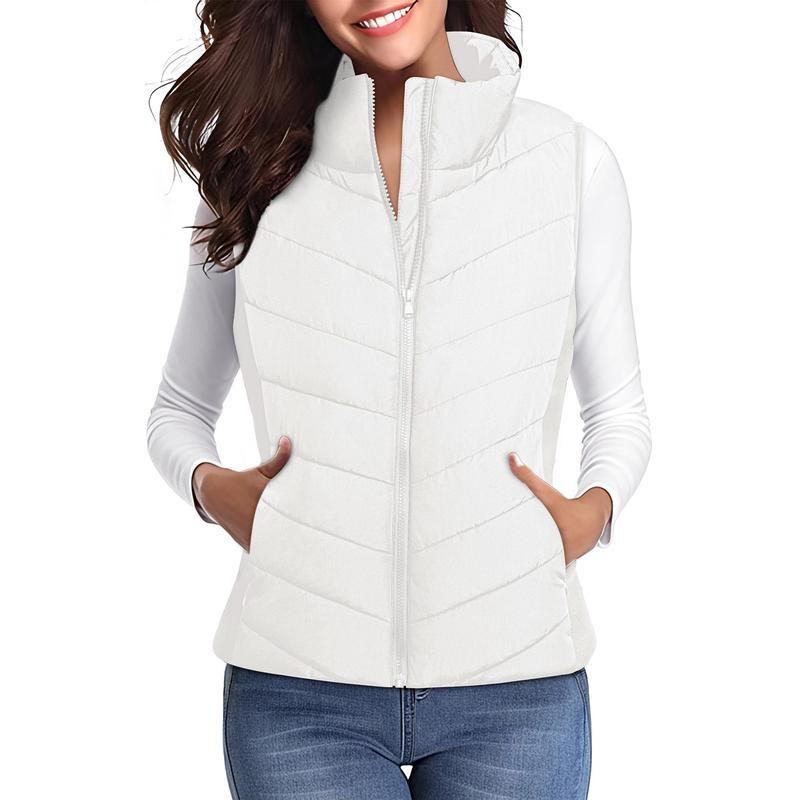 Puffer Vest Women Sleeveless Zip Up Outerwear Stand Collar Quilted Vest