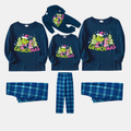 Navy & Sky Blue Plaid Christmas Pajamas Set With Grinch and " Grinchmas" Text Print
