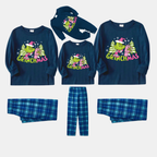 Navy & Sky Blue Plaid Christmas Pajamas Set With Grinch and " Grinchmas" Text Print