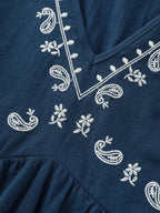 Cotton Boho Embroidered Shoulder Tie Mini Dress