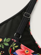 Tropical Floral Print V-Neck Swim Top