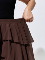 Ruffled Tiered Flowy Asymmetrical Maxi Skirt