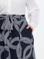 Abstract Print Waist-Tie Maxi Skirt