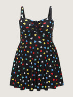 Colorful Heart Print Pockets Swim Dress