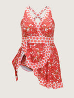 Paisley Print Pockets Color Contrast Swim Dress