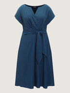 Split Neckline Side Waist-Tie Midi Dress