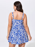 Geometric Print Cut-Out Bodice Swim Dress