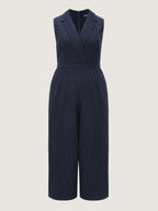 Striped Print Collared Sleeveless Jumpsuit
