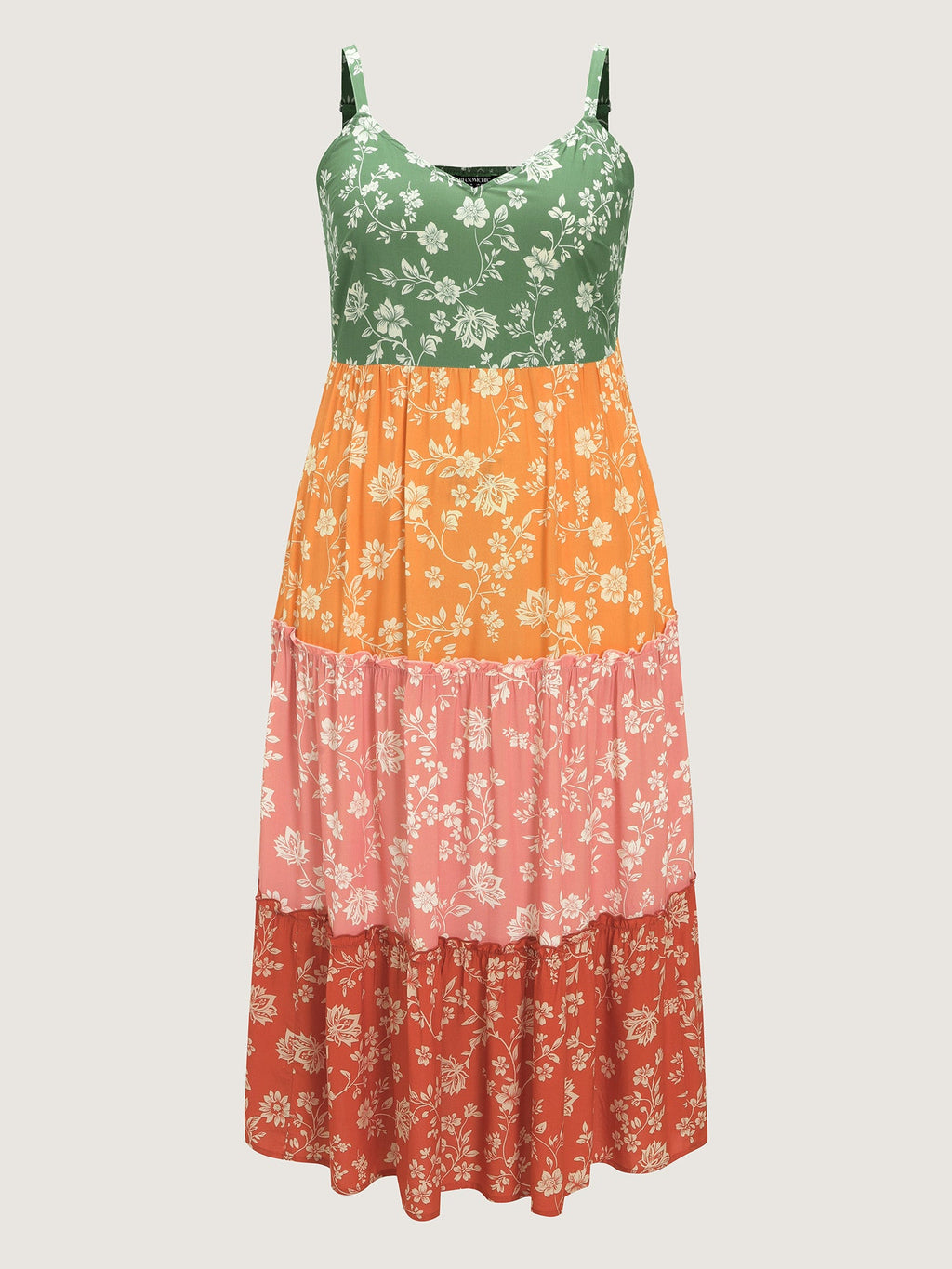 Color Contrast Floral Print Cami Midi Dress