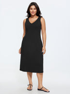 Supersoft Supported Bra Stretchy V-Neck Plain Midi Dress