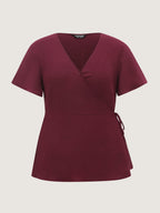 Stretchy Waist Side-Tie Plain Blouse