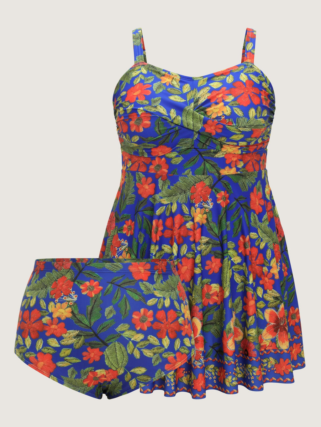 Vibrant Floral Print Twist Front Swim Dress