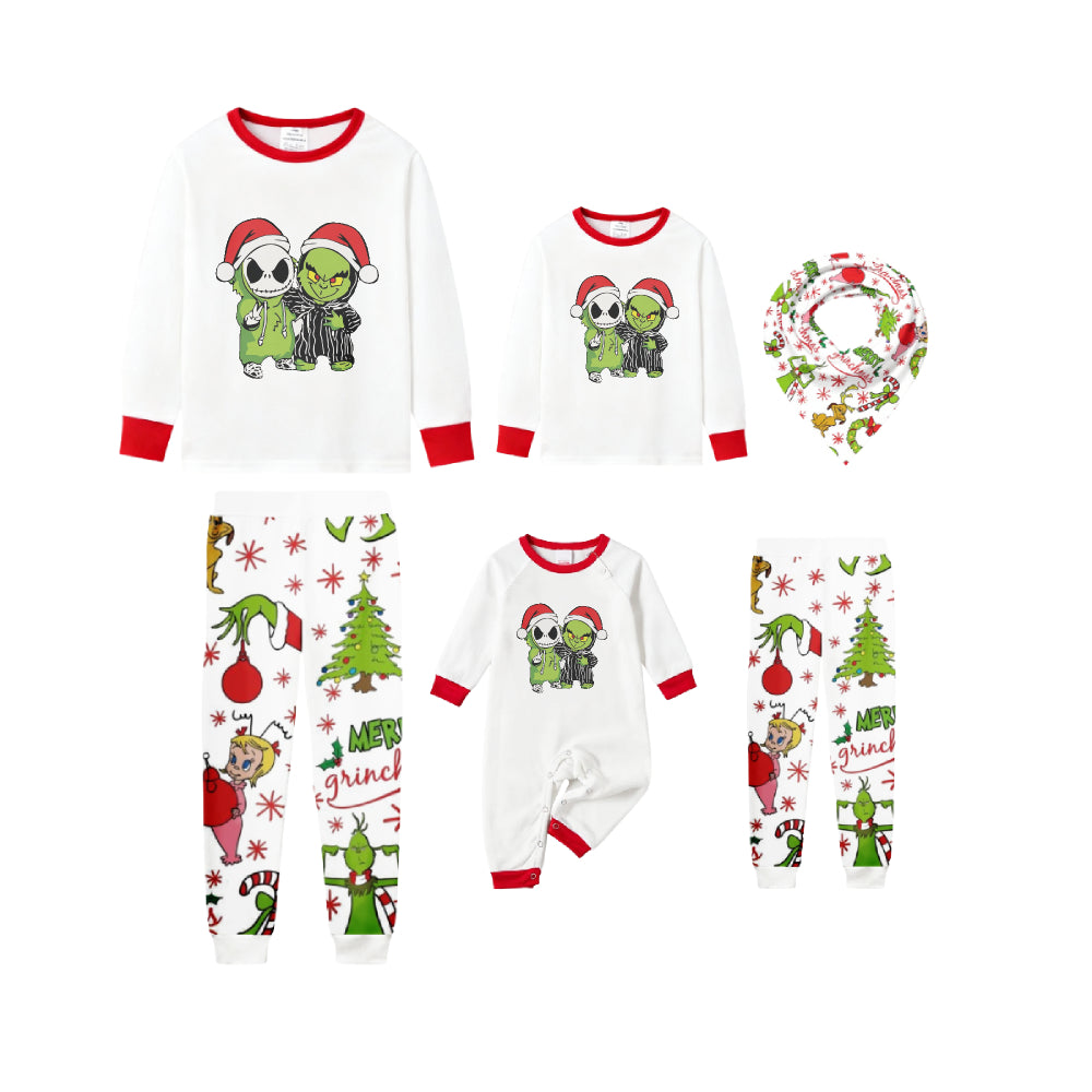 Family Christmas White Pajamas Set With Christmas Print