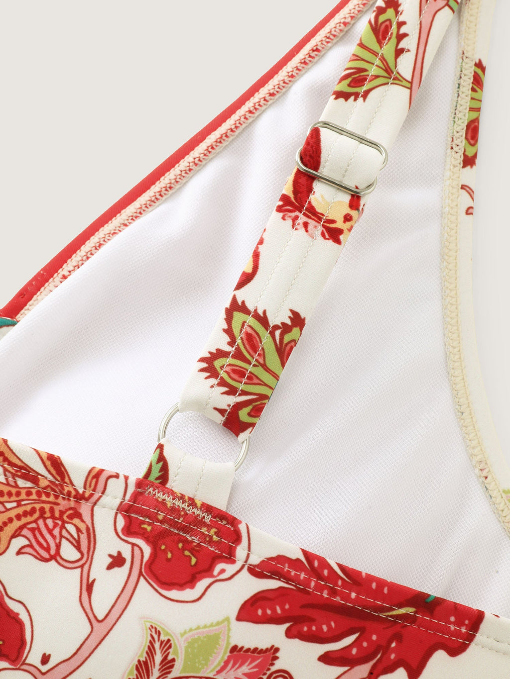 Floral Print Color Contrast Cut-Out Neckline Swim Top