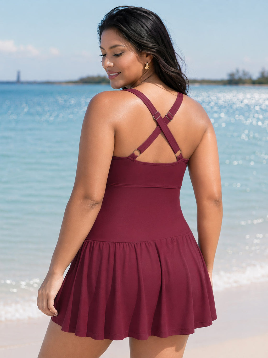 Twist-Front Fit And Flare Swim Dress