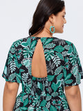 Tropical Print Cut-Out Back Romper