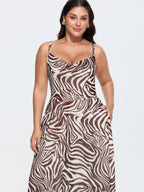 Stretchy Zebra Print Asymmetrical Hem Midi Dress