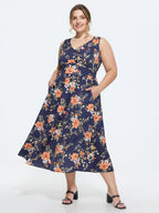 Floral Print Triangular Waist Midi Dress